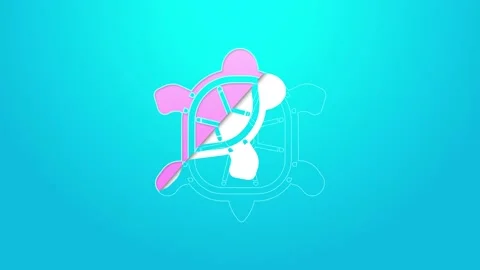 Pink line Turtle icon isolated on blue background. 4K Video motion graphic Stock Footage 154738262