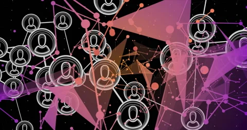 Pink links spawning white circles and orange planes pulsing orange node before Stock Footage 310283490