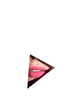 Pink lips behind triangle hole Stock Photos