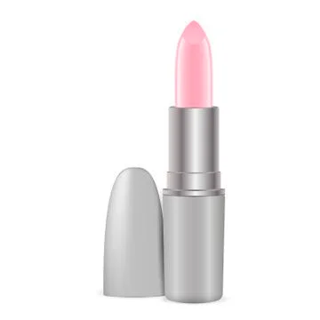 Pink lipstick with cap. Silver packaging mockup Stock Illustration