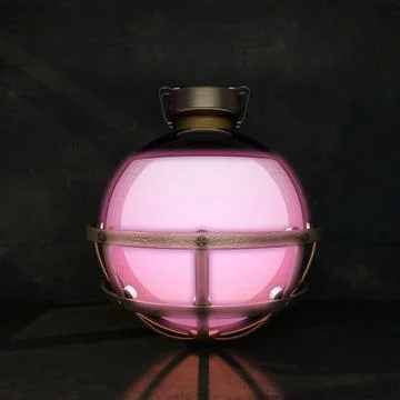 Pink liquid in a spherical flask on a black background Stock-Illustration