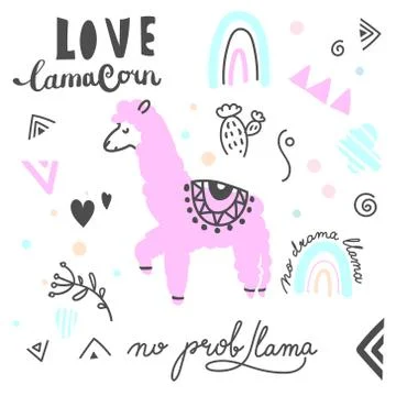 Pink llama. Stock Illustration