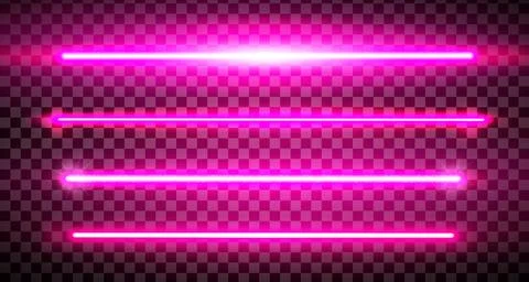 Pink llazer straight lines pack isolated. Neon glowing laser beam effect. Stock Illustration