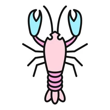 Pink lobster crayfish seafood shellfish flat icon Stock Illustration