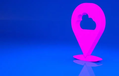 Pink Location cloud icon isolated on blue background. Minimalism concept. 3d  Illustrazione stock