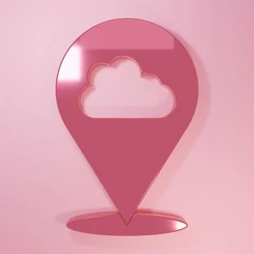 Pink Location cloud icon isolated on pink background. Minimalism concept. 3.. Illustrazione stock
