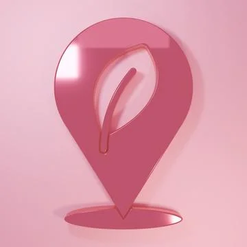 Pink Location with leaf icon isolated on pink background. Eco energy concep.. Stock Illustration