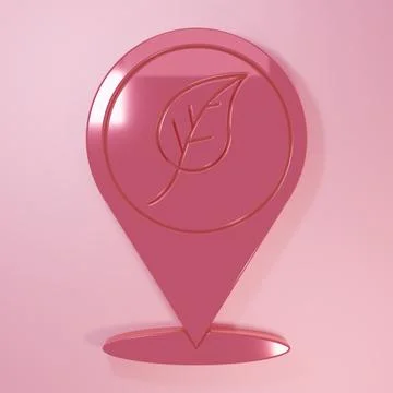 Pink Location with leaf icon isolated on pink background. Eco energy concep.. Stock Illustration