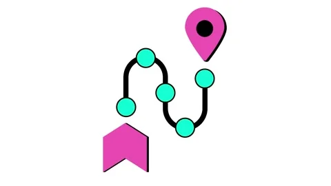 Pink location markers guide a teal path Stock Footage 345816952