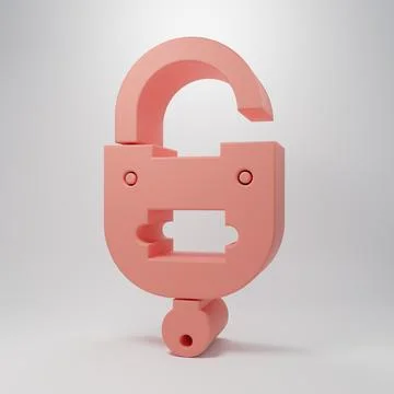 Pink Lock and key icon isolated on pink background. Padlock sign. Security,.. Illustrazione stock
