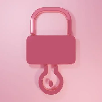 Pink Lock and key icon isolated on pink background. Padlock sign. Security,.. Stock Illustration