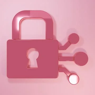 Pink Lock with bitcoin icon isolated on pink background. Cryptocurrency min.. 스톡 일러스트
