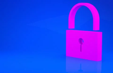 Pink Lock icon isolated on blue background. Padlock sign. Security, safety, p Stock Illustration
