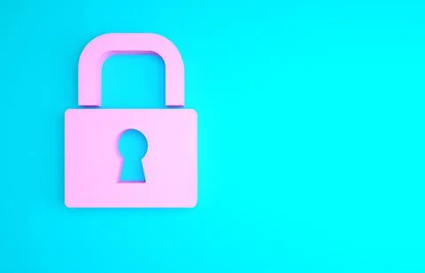 Pink Lock icon isolated on blue background. Padlock sign. Security, safety, p Stock Illustration