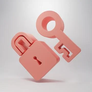Pink Lock with key icon isolated on pink background. Love symbol and keyhol.. Stock Illustration