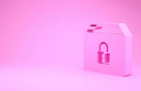 Pink Locked package icon isolated on pink background. Lock and cardboard box. 스톡 일러스트