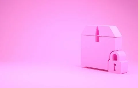 Pink Locked package icon isolated on pink background. Lock and cardboard box. イラスト素材