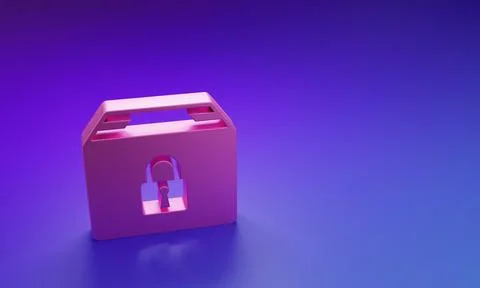 Pink Locked package icon isolated on purple-blue background. Lock and cardb.. Stock Illustration
