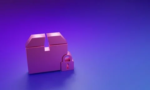 Pink Locked package icon isolated on purple-blue background. Lock and cardb.. Stock Illustration