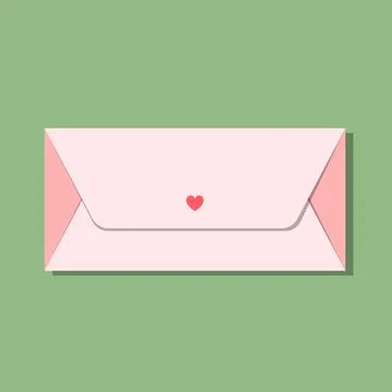 Pink long closed envelope with red heart Stock Illustration