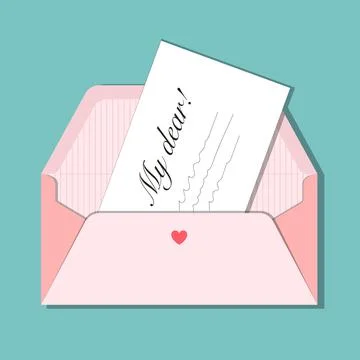 Pink long opened envelope with message My dear... Stock Illustration