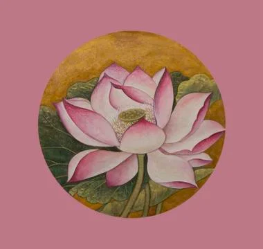 Pink lotus in a circle Stock Illustration