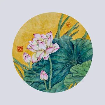 Pink lotus in a circle Illustrazione stock