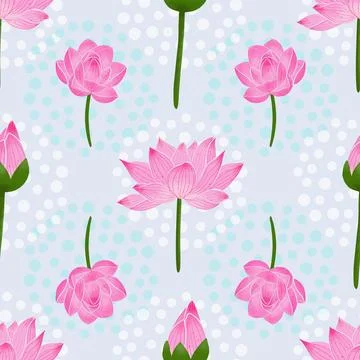 Pink lotus vector seamless pattern illustration Stock Illustration