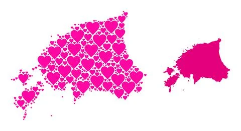 Pink Love Heart Pattern Map of Estonia Stock Illustration