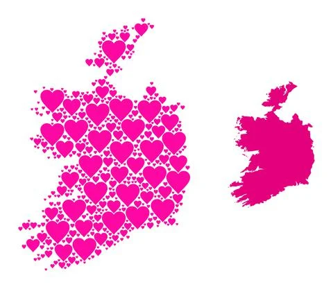 Pink Love Heart Pattern Map of Ireland Republic 스톡 일러스트
