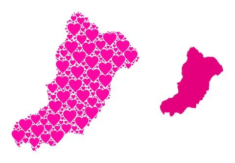 Pink Love Heart Pattern Map of La Graciosa Island Illustrazione stock