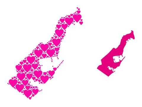 Pink Love Heart Pattern Map of Monaco 스톡 일러스트