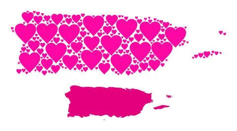 Pink Love Heart Pattern Map of Puerto Rico 스톡 일러스트