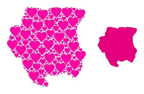 Pink Love Heart Pattern Map of Suriname 스톡 일러스트