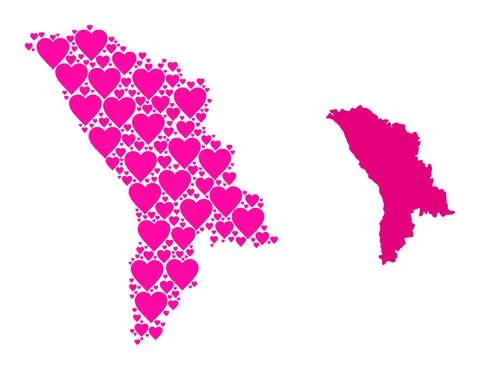 Pink Love Pattern Map of Moldova Illustrazione stock