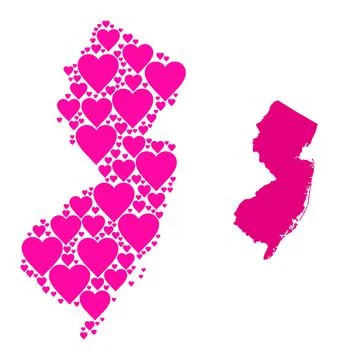 Pink Love Pattern Map of New Jersey State Illustrazione stock