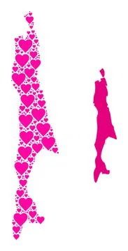 Pink Love Pattern Map of Sakhalin Island Illustrazione stock
