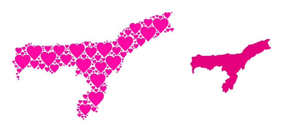 Pink Lovely Pattern Map of Assam State Illustrazione stock