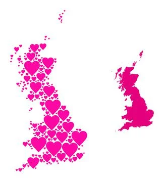 Pink Lovely Pattern Map of Great Britain Illustrazione stock