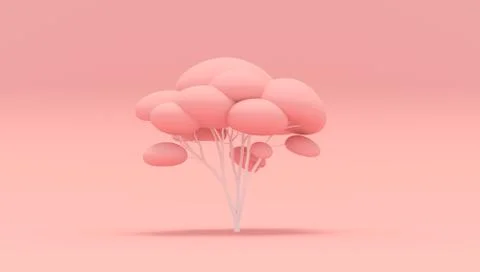 Pink low poly tree on pink background. 3D rendering. Art. Stock Illustration