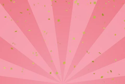 Pink lower sunburst background and golden confetti Stock Illustration