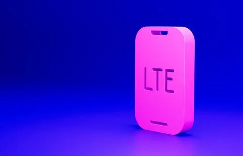 Pink LTE network icon isolated on blue background. Minimalism concept. 3D render 스톡 일러스트