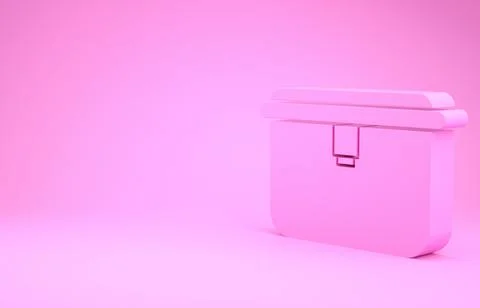 Pink Lunch box icon isolated on pink background. Minimalism concept. 3d illus Stock-Illustration