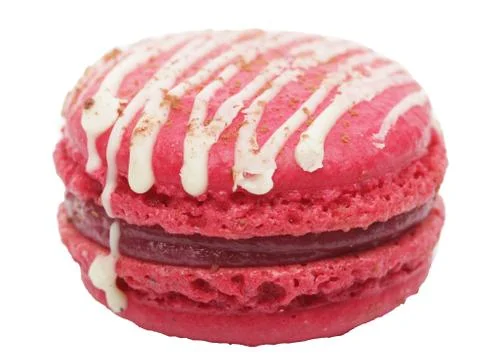 Pink macaron cake on white background Foto stock