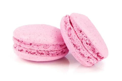 Pink macaron isolated on white background closeup Fotos Stock