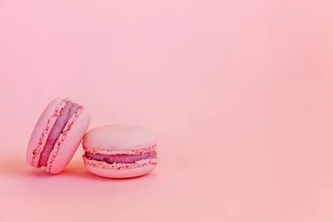 Pink macaron on pink background Stock Photos