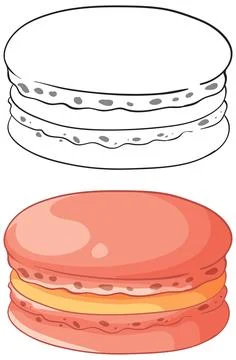 Pink Macaron Vector Illustration with Line Art and Colored Versions Stock Illustration