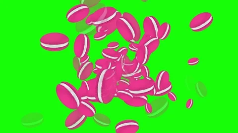 Pink macarons appear and disappear on green screen. Stock Footage 313676532