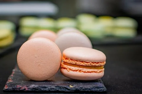 Pink macarons on the board Stock Photos