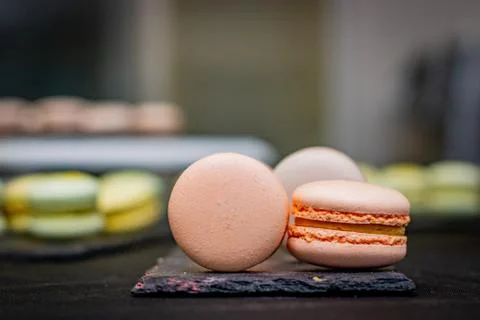 Pink macarons on the board Stock Photos